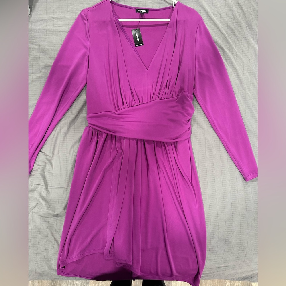 Express Vibrant Magenta Long Sleeve Dress Size L